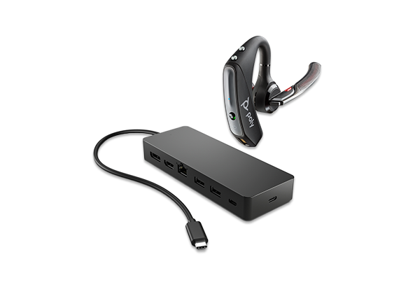 Poly Voyager 5200 USB-A Bluetooth Headset + HP Universal Multiport USB-C hub Bundle