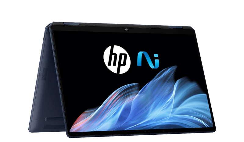 An HP OmniBook Ultra Flip 2-in-1 Laptop on tent view