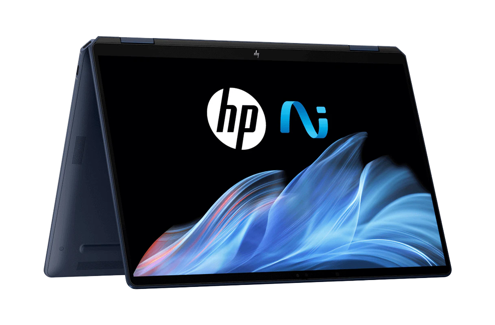 An HP OmniBook Ultra Flip 2-in-1 Laptop on tent view