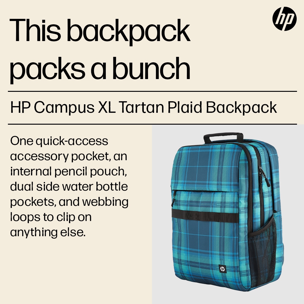 HP Campus XL Tartan Plaid Backpack