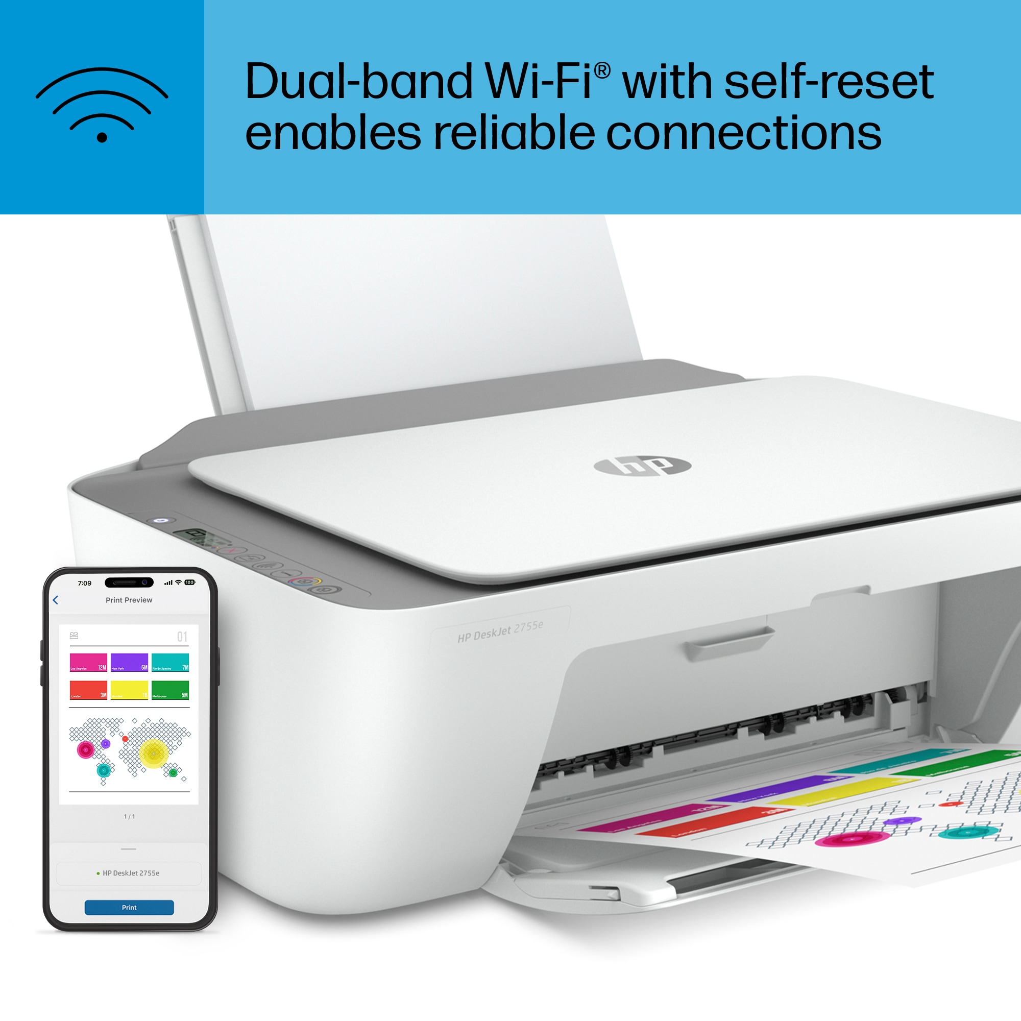 HP DeskJet 2755e Wireless Color inkjet-printer, Print, scan, copy, Easy  setup, Mobile printing, Best-for home, Instant Ink with HP+,white