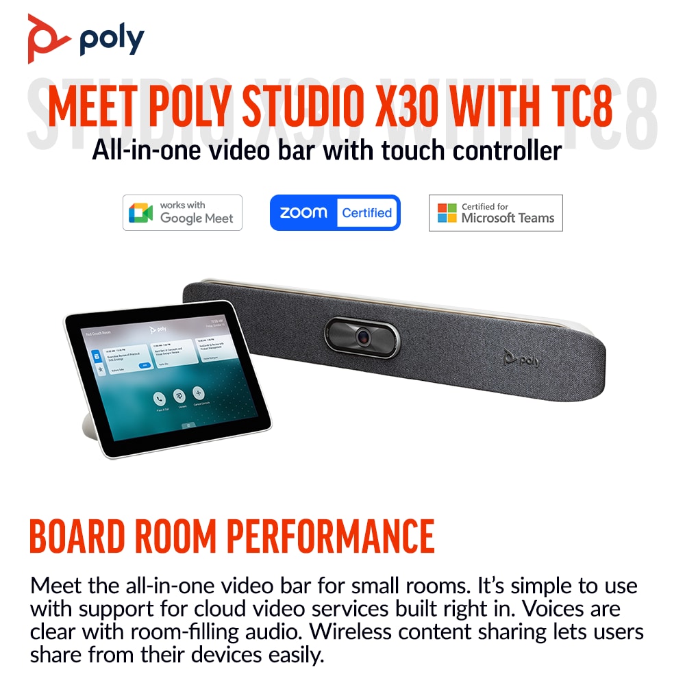 Poly Studio X30 All-In-One Video Bar with TC8 Controller Kit