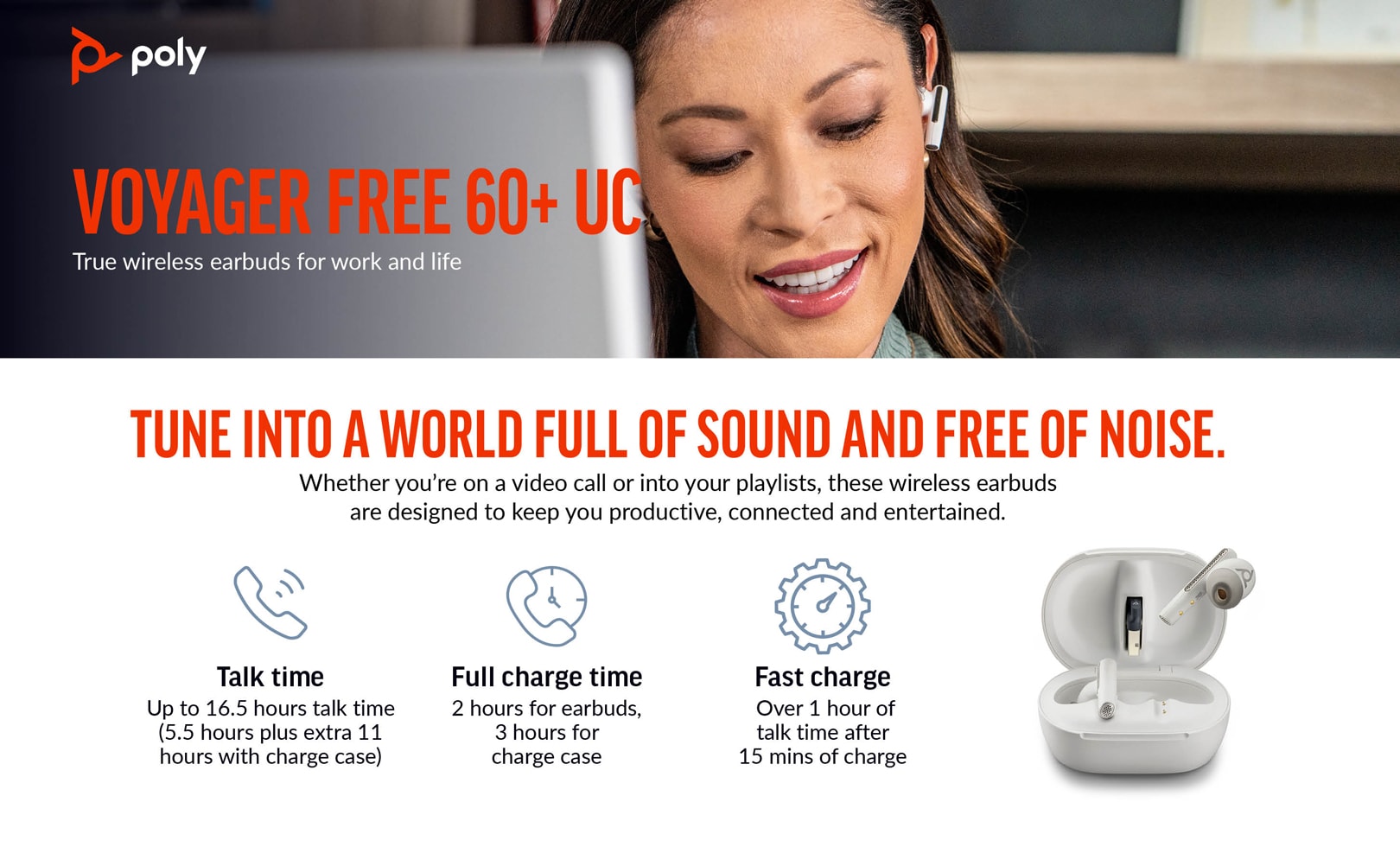 White USB Sand Poly Earbuds, Free BT700 UC Charge Touchscreen A Case adapter, Voyager 60+