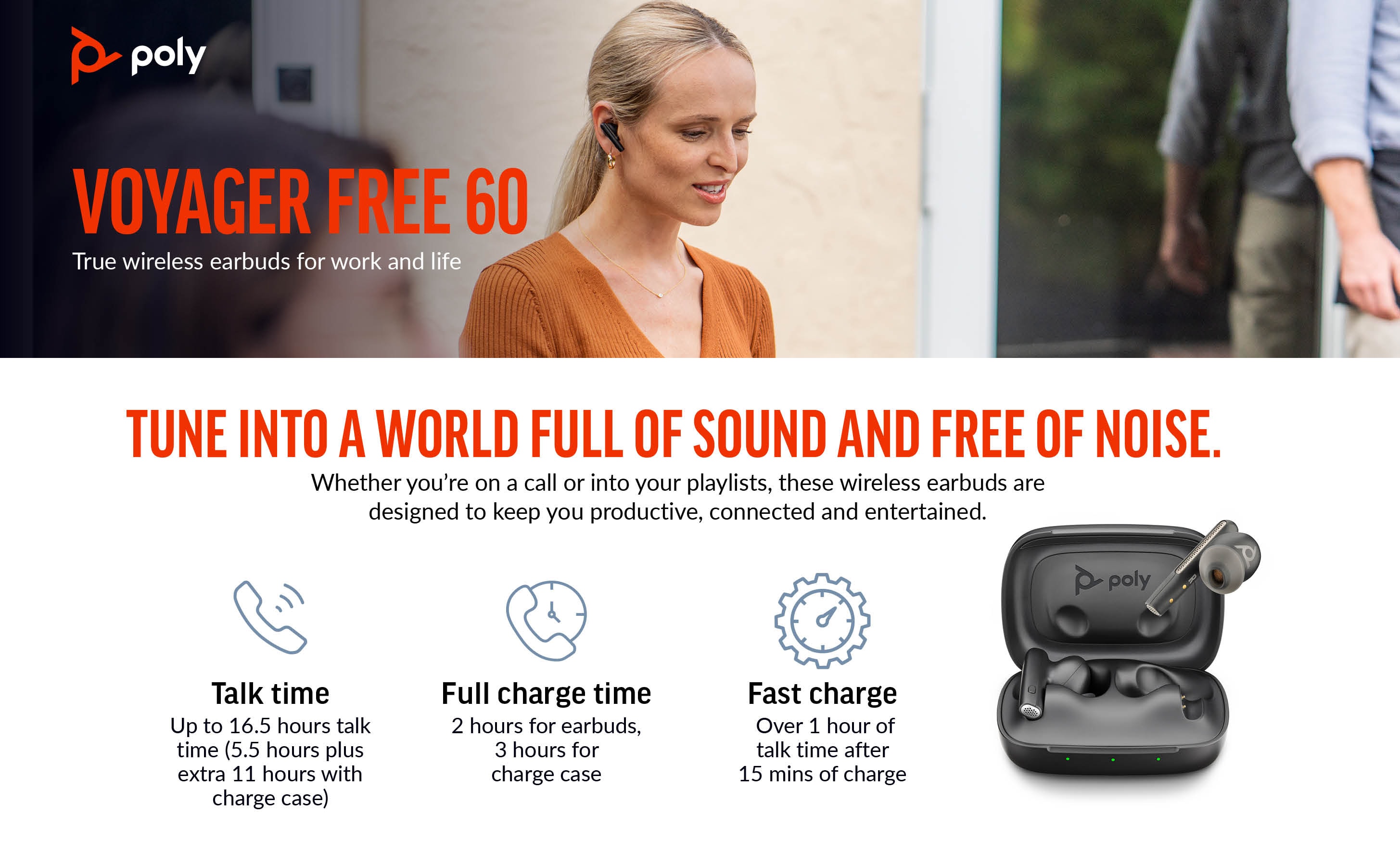 Poly Voyager Free 60 Black +Basic Earbuds Case Charge Carbon
