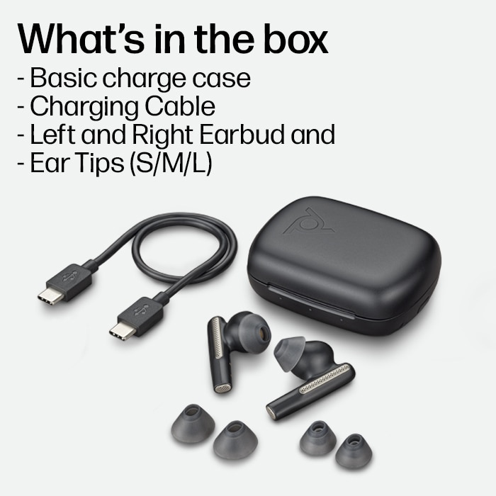 60 Poly Voyager Carbon Free Black +Basic Earbuds Case Charge